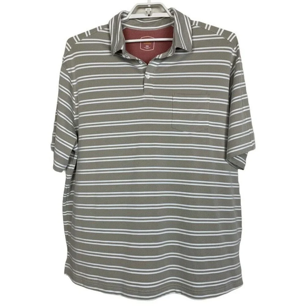 Cremieux Club 38 Polo‎ Shirt 2XB Tan White Stripe Performance Big Tall